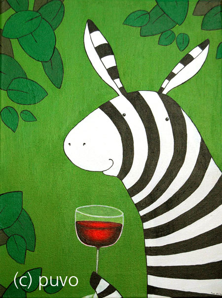 Zebra trinkt nur wegen des schönen Farbkontrasts Rotwein... Acryl auf Leinwand von puvo productions