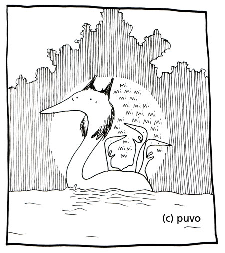 Haubentaucher mit Kindern, Illustration von puvo productions