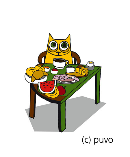 Katze am Frühstückstisch - Illustration von puvo productions