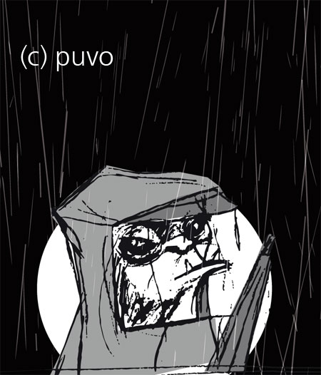 Affe im Regen Affe im Regen - Illustration im Comic-Stil von puvo productions