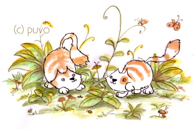Katzenkinder im Garten, Illustration von puvo productions