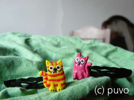 Katzen-Haarspangen aus Fimo von puvo productions.