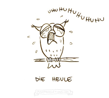 Was macht "Uhuhuhu" und sitzt auf dem Baum? Eine Heule - Cartoon von puvo productions / Josephine Mark